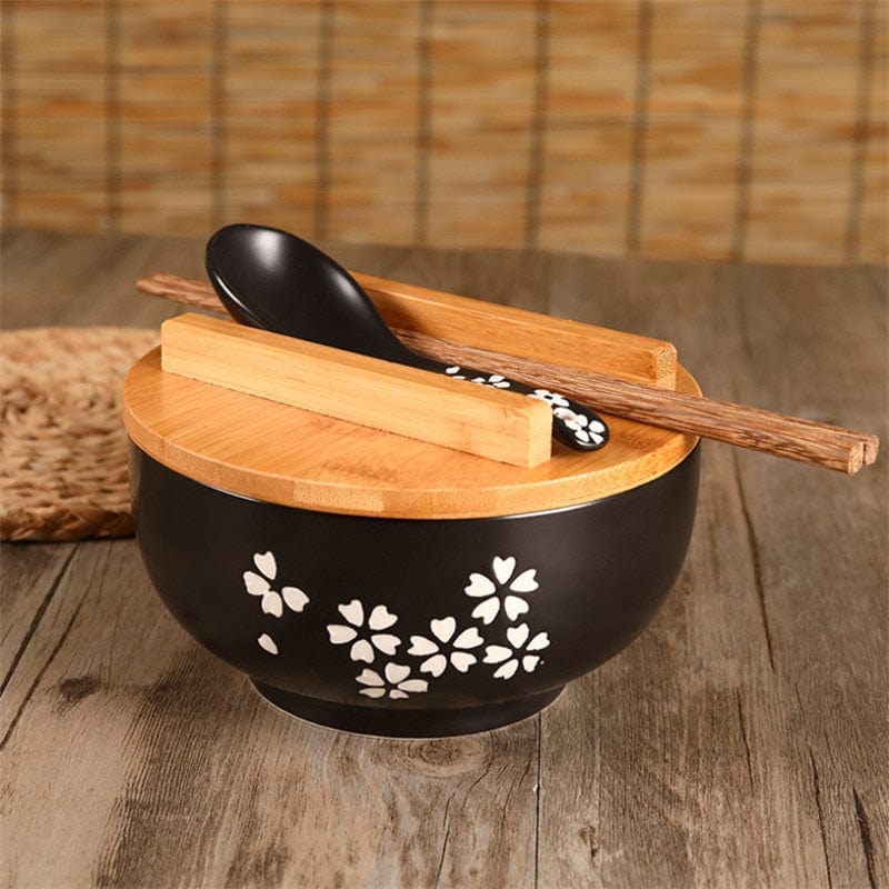 Authentic Ceramic Bowl - Deep Bowl with Spoon and Chopsticks