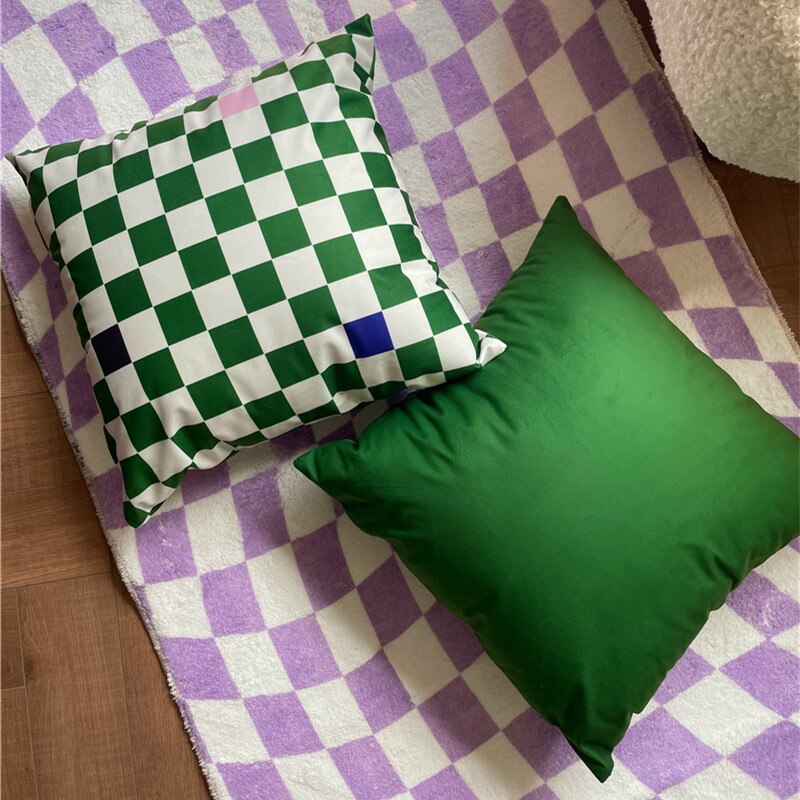 Lilac Green Floral Check Cushion Cover