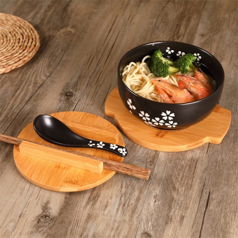 Authentic Ceramic Bowl - Deep Bowl with Spoon and Chopsticks