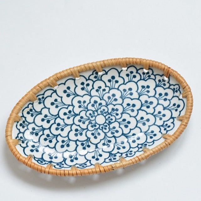 Nordic ceramic and wooden plate - 20 x 12 x 2.5 cm