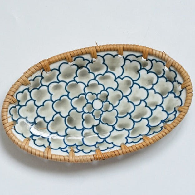 Nordic ceramic and wooden plate - 20 x 12 x 2.5 cm