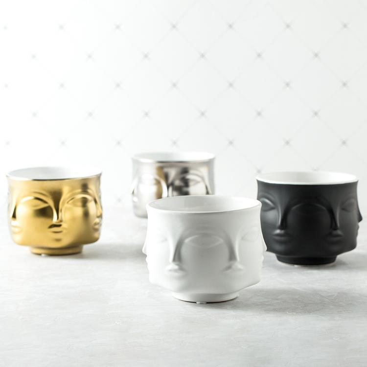 Face Flower Pot - Modern Ceramic Pot in Multiple Colours, 11 cm