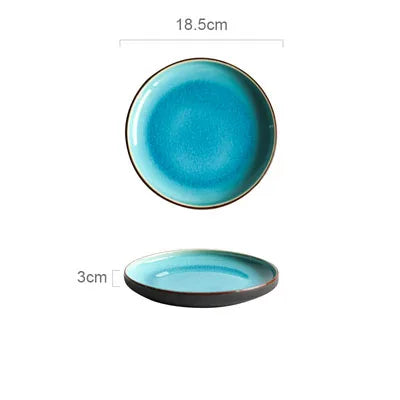 Set of Blue Resin Glaze Tableware - Ice Crack Effect