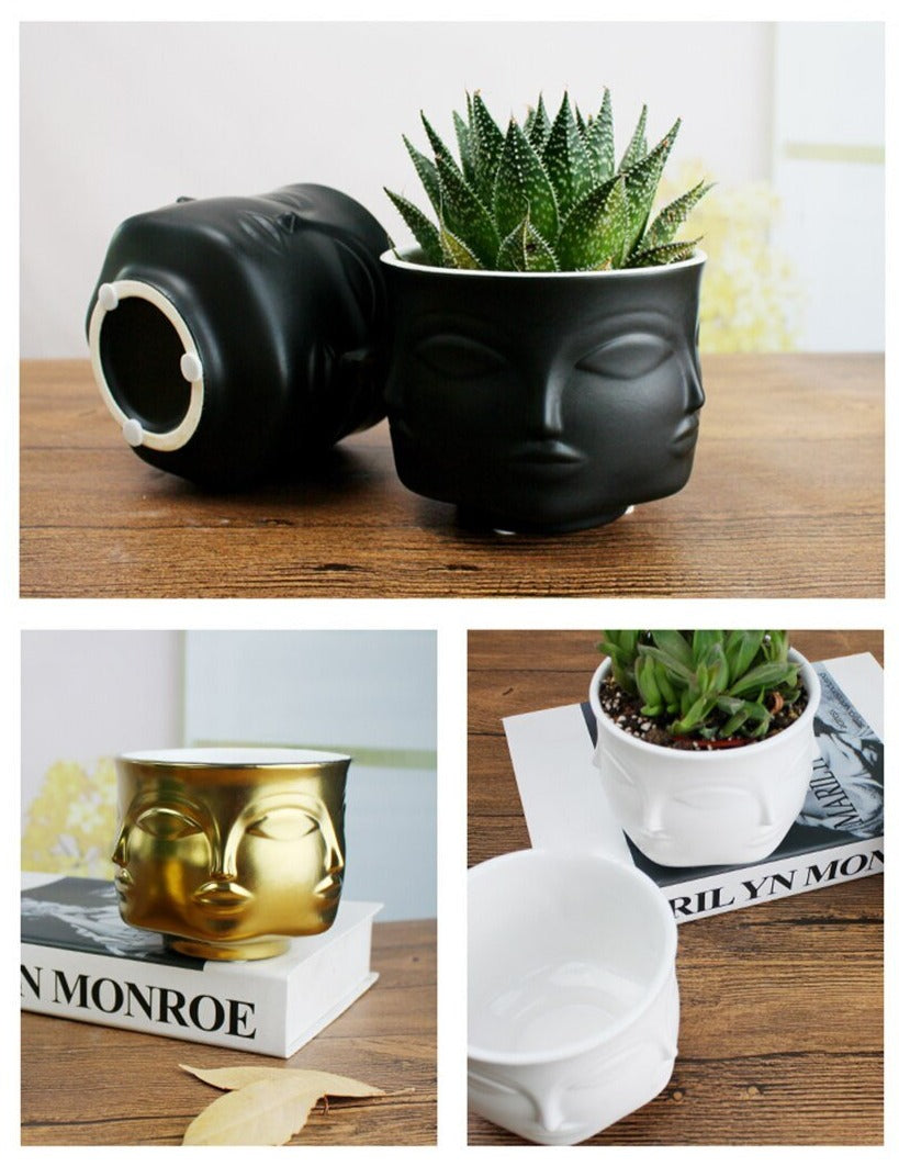 Face Flower Pot - Modern Ceramic Pot in Multiple Colours, 11 cm