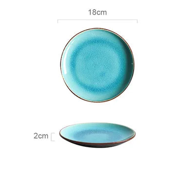 Set of Blue Resin Glaze Tableware - Ice Crack Effect