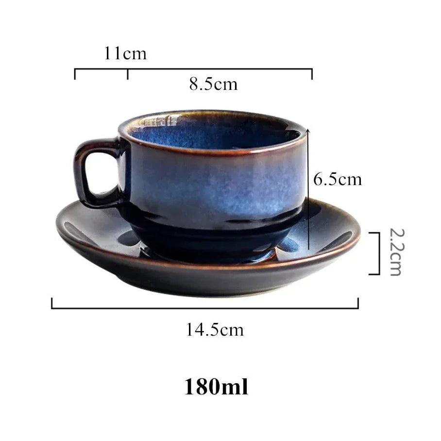 Set of 2 Mug and Saucer - Handmade with Blue Wood-like Colour