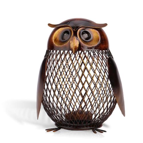 Owl-shaped piggy bank in black metal 10.3 x 6 x 13.6 cm