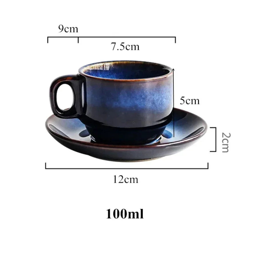 Set of 2 Mug and Saucer - Handmade with Blue Wood-like Colour