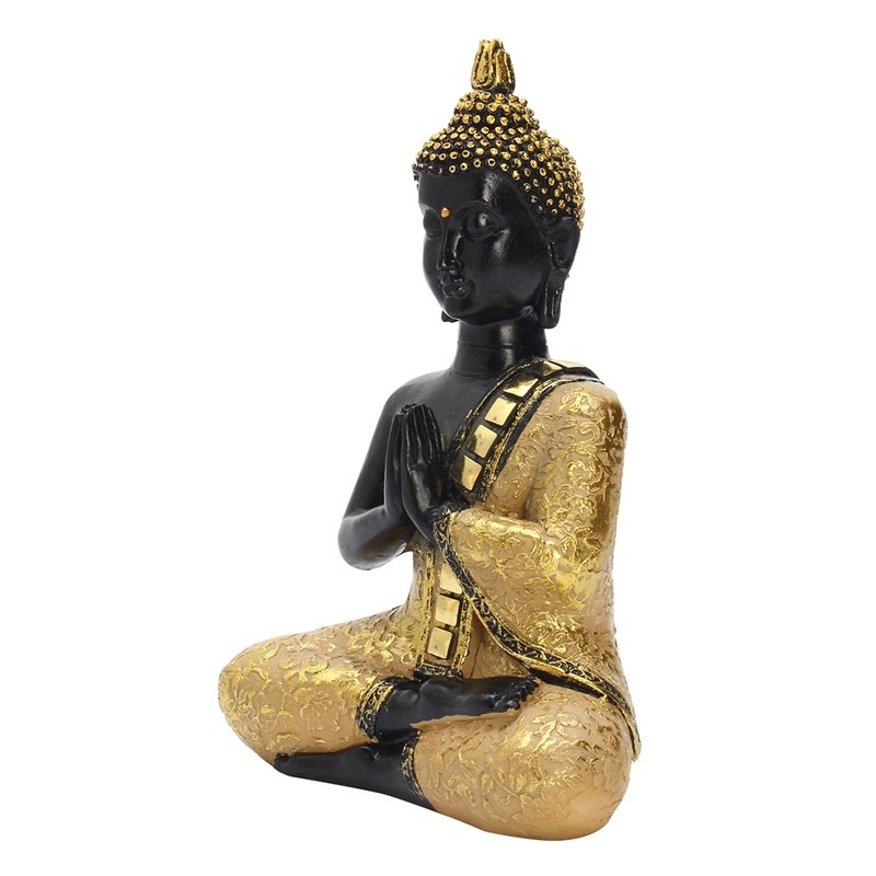 Buddha Figurine – Meditating Buddha in Dark Brown and Gold, 15.5 cm