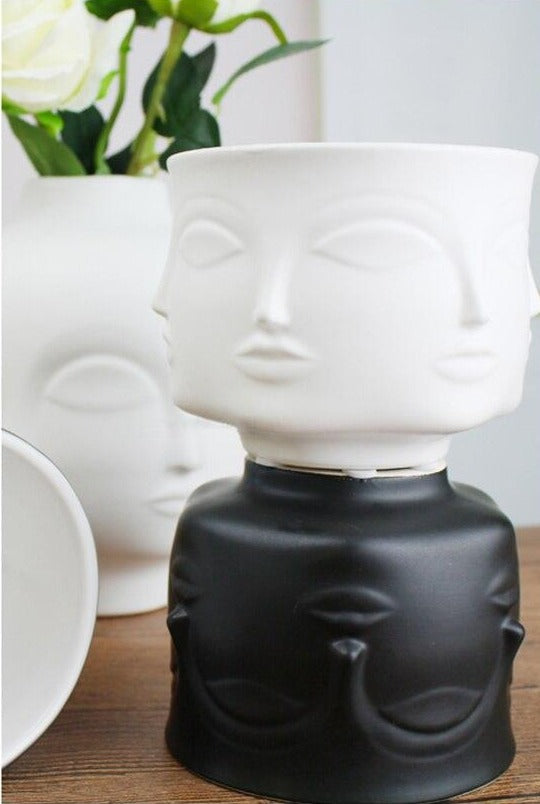 Face Flower Pot - Modern Ceramic Pot in Multiple Colours, 11 cm