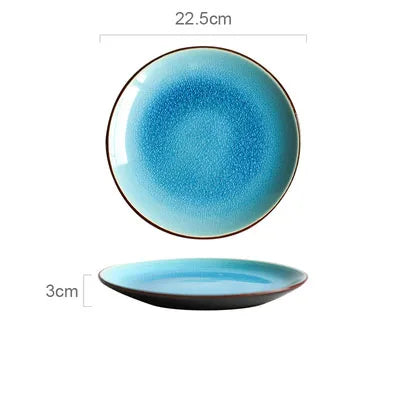 Set of Blue Resin Glaze Tableware - Ice Crack Effect