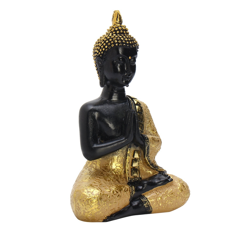 Buddha Figurine – Meditating Buddha in Dark Brown and Gold, 15.5 cm