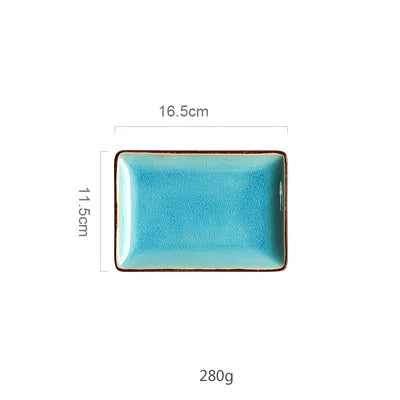 Set of Blue Resin Glaze Tableware - Ice Crack Effect