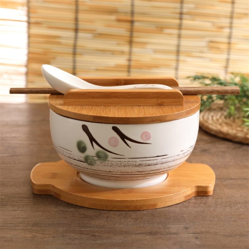 Authentic Ceramic Bowl - Deep Bowl with Spoon and Chopsticks