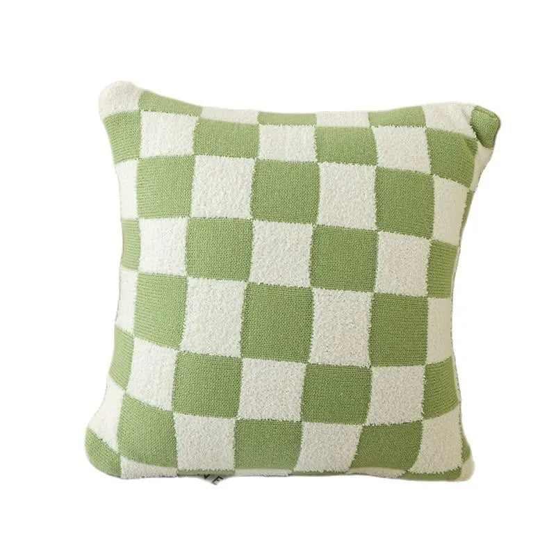 Square Cushion Cover with Check Pattern in Black, Orange and Green - Made from 100% Polyester