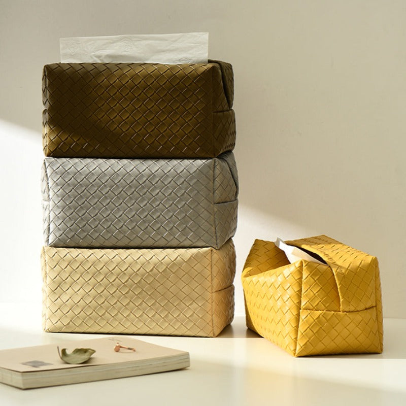 Woven Leather Tissue Holder - Modern and Decorative Table Accessory