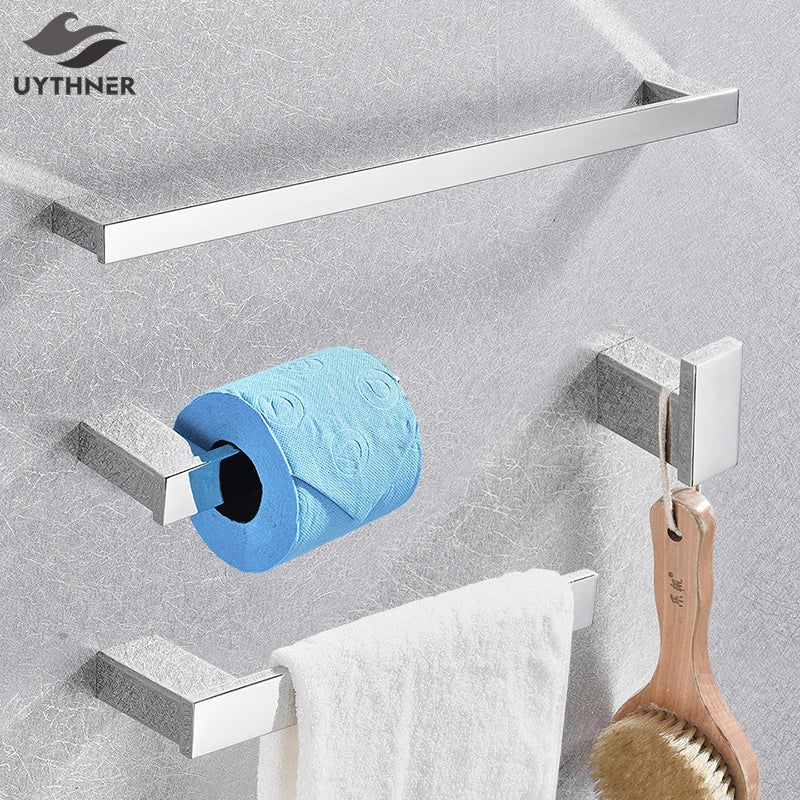 Norwegian Chrome Bathroom Accessories Set: Towel Hook, Towel Rack, Shelf, Board, Tissue Holder