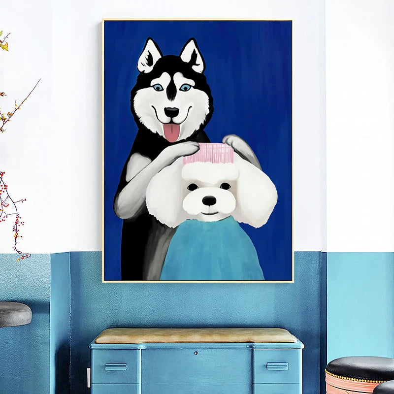 Artovia Canvas Poster Cat and Dog - Modern Minimalist Wall Decoration in Various Sizes