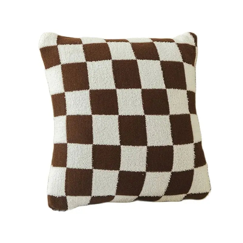 Square Cushion Cover with Check Pattern in Black, Orange and Green - Made from 100% Polyester