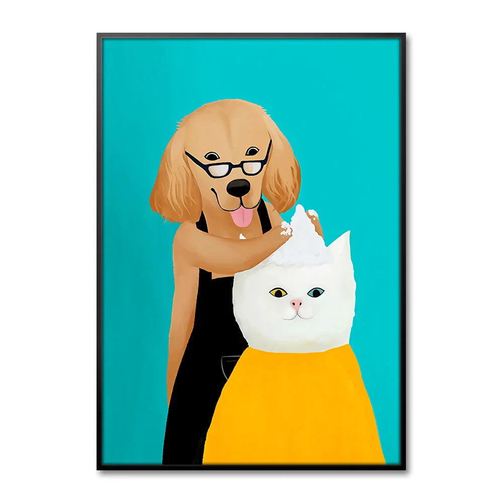 Artovia Canvas Poster Cat and Dog - Modern Minimalist Wall Decoration in Various Sizes