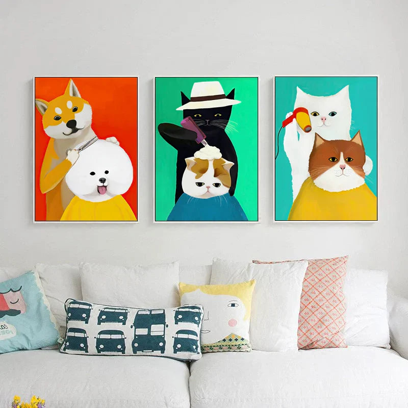 Artovia Canvas Poster Cat and Dog - Modern Minimalist Wall Decoration in Various Sizes