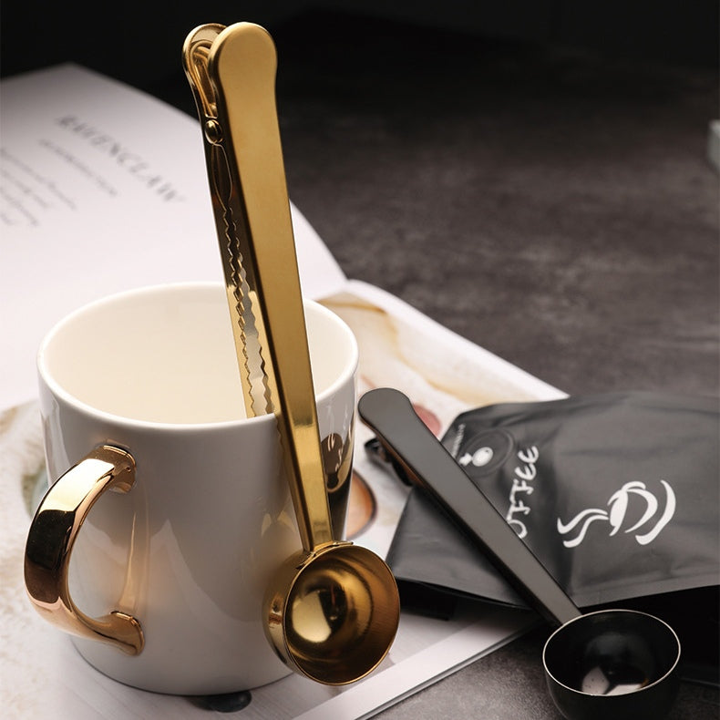 Resealable Stainless Steel Coffee Spoon with Storage Clip