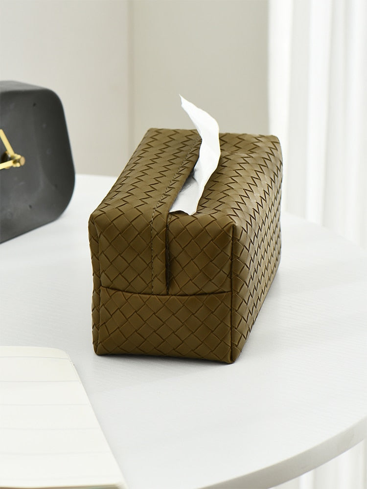 Woven Leather Tissue Holder - Modern and Decorative Table Accessory