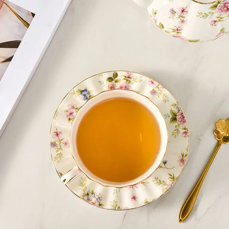 Elegant Floral Tea Cup Set with Spoon and Saucer