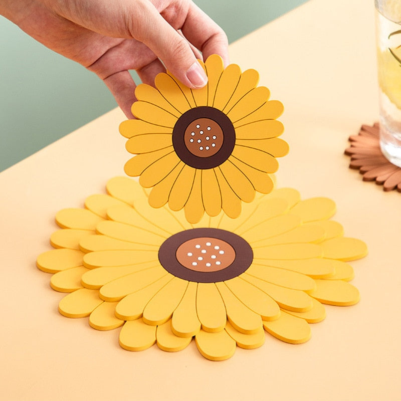 Sunflower Shaped Coffee Coaster – Flexible Non-Slip Coaster