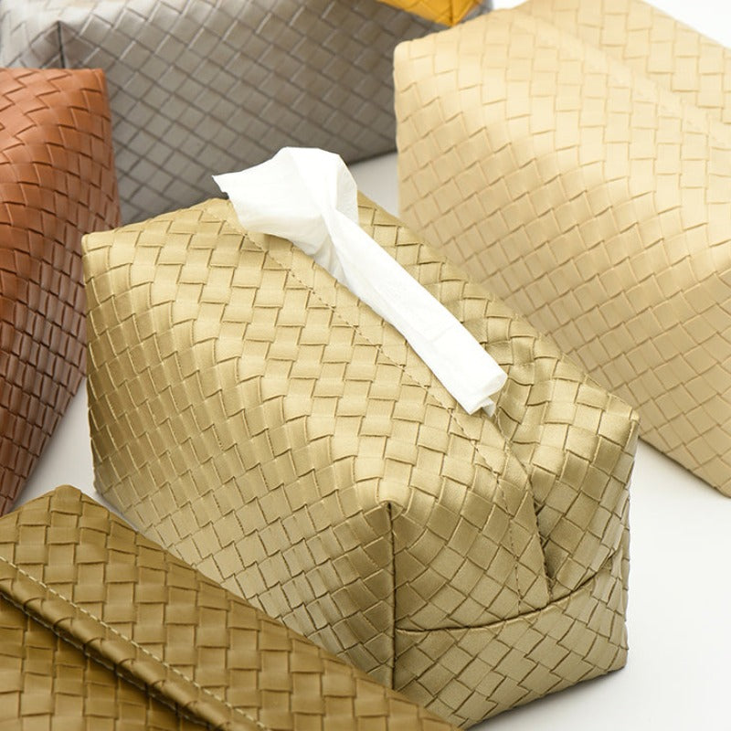 Woven Leather Tissue Holder - Modern and Decorative Table Accessory