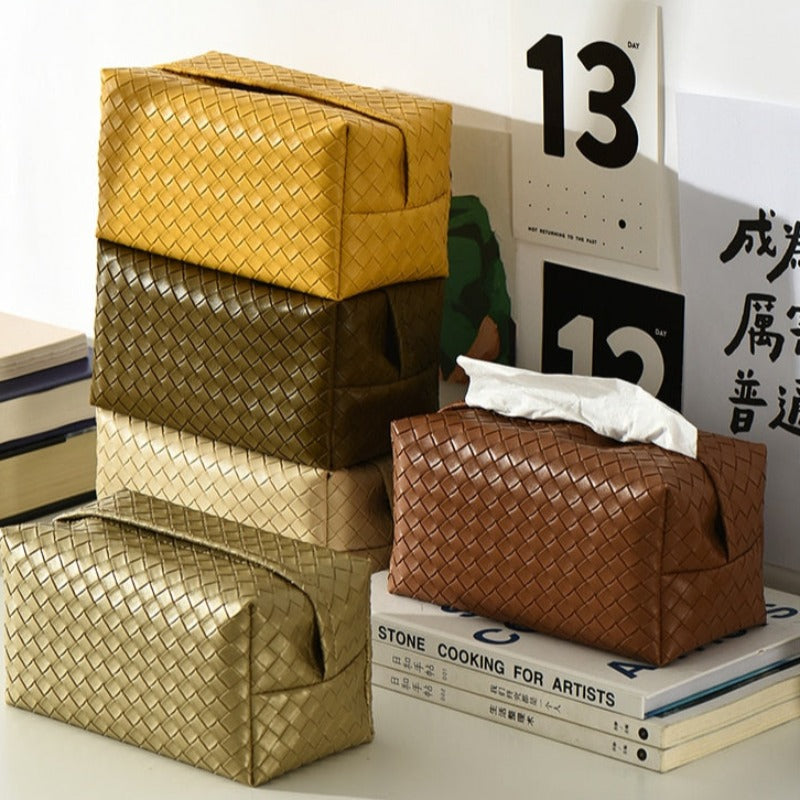 Woven Leather Tissue Holder - Modern and Decorative Table Accessory