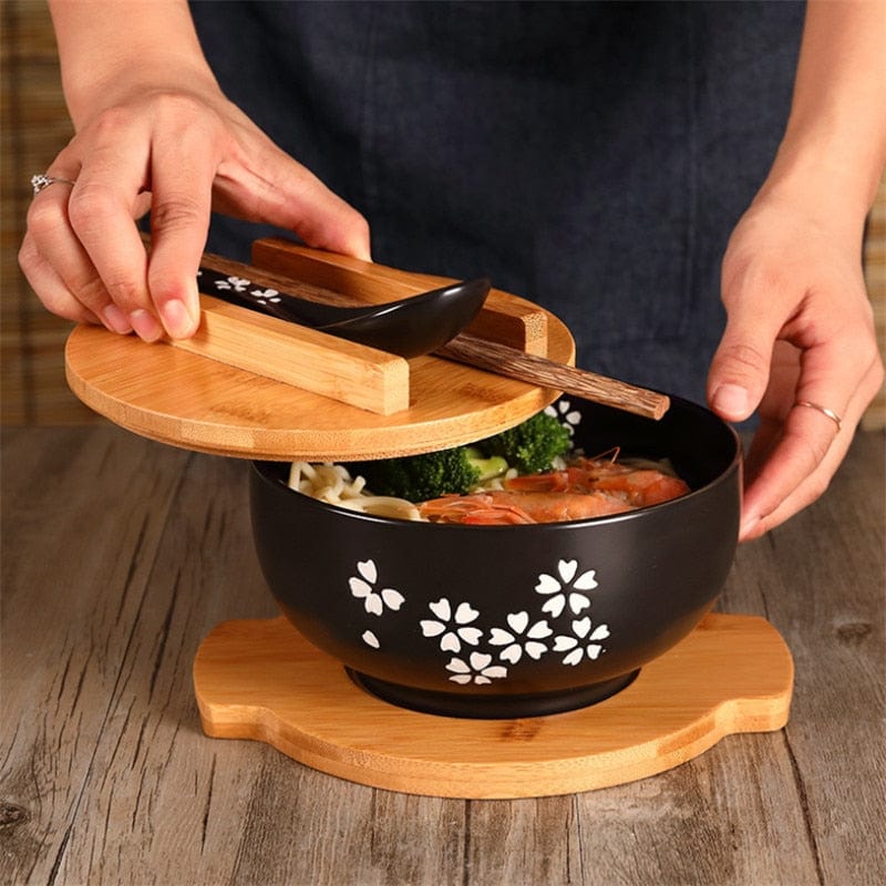 Authentic Ceramic Bowl - Deep Bowl with Spoon and Chopsticks