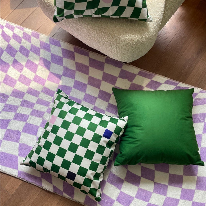 Lilac Green Floral Check Cushion Cover