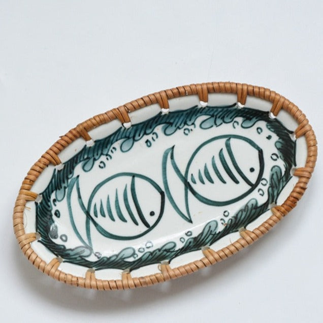 Nordic ceramic and wooden plate - 20 x 12 x 2.5 cm