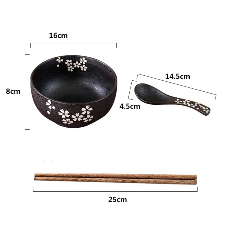 Authentic Ceramic Bowl - Deep Bowl with Spoon and Chopsticks