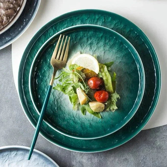 Green Ceramic Plate Set – Luxury Dining Tableware