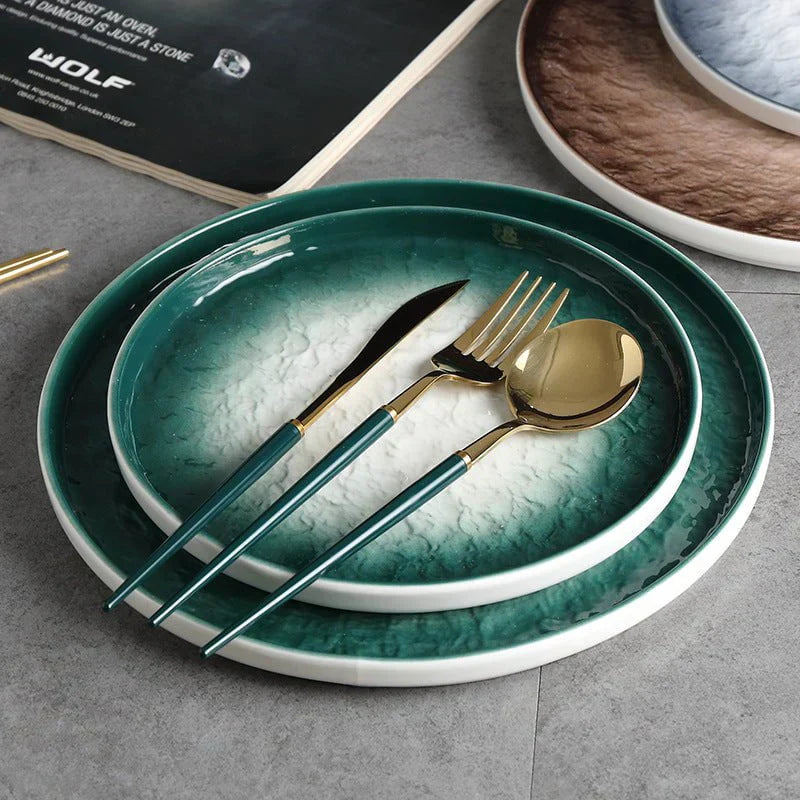 Green Ceramic Plate Set – Luxury Dining Tableware