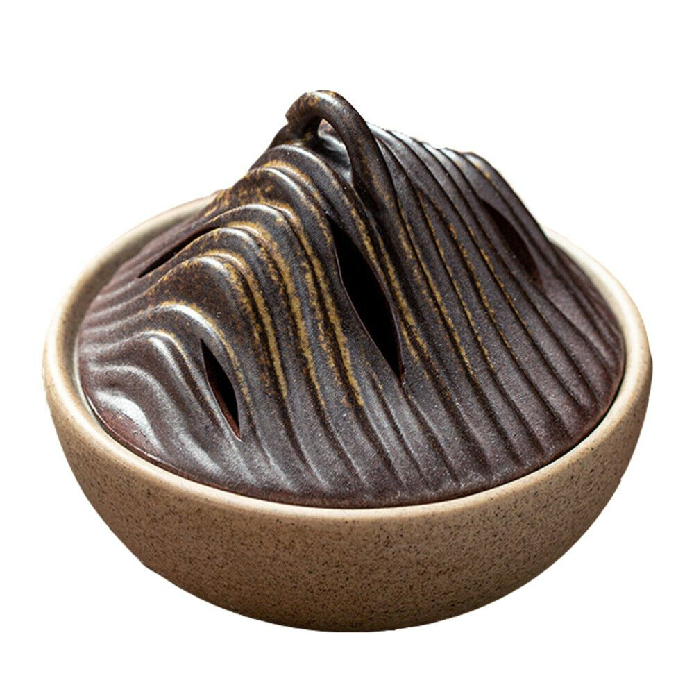 Japanese Handmade Ceramic Incense Holder 10.2 cm - Unique Mountain Design