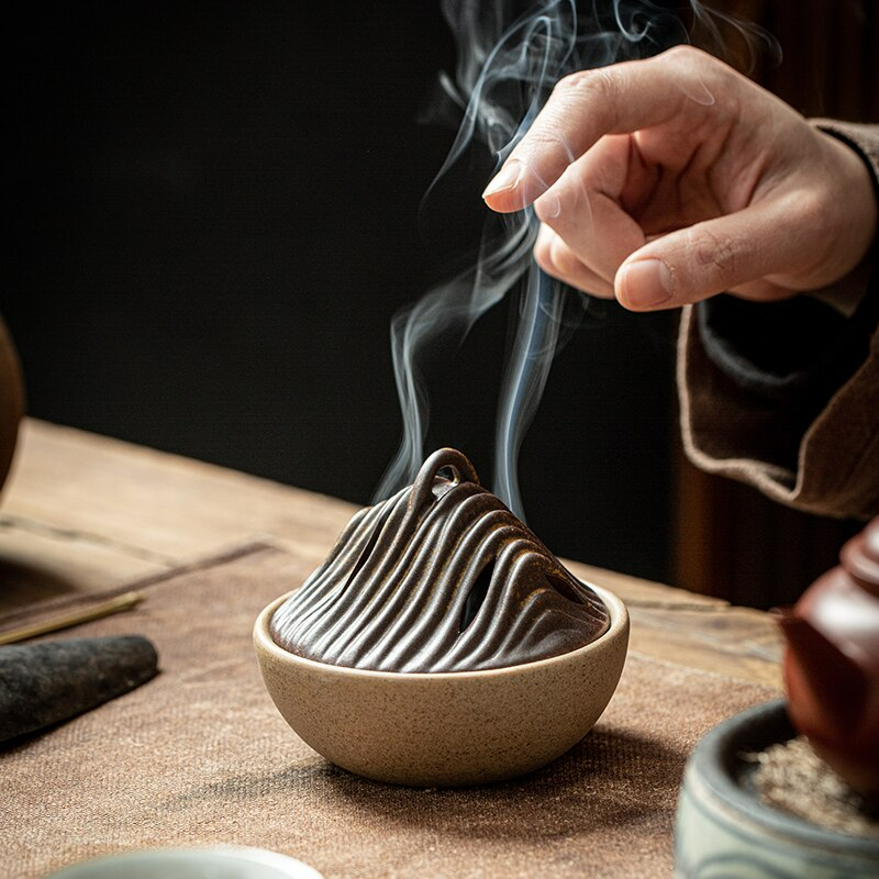 Japanese Handmade Ceramic Incense Holder 10.2 cm - Unique Mountain Design