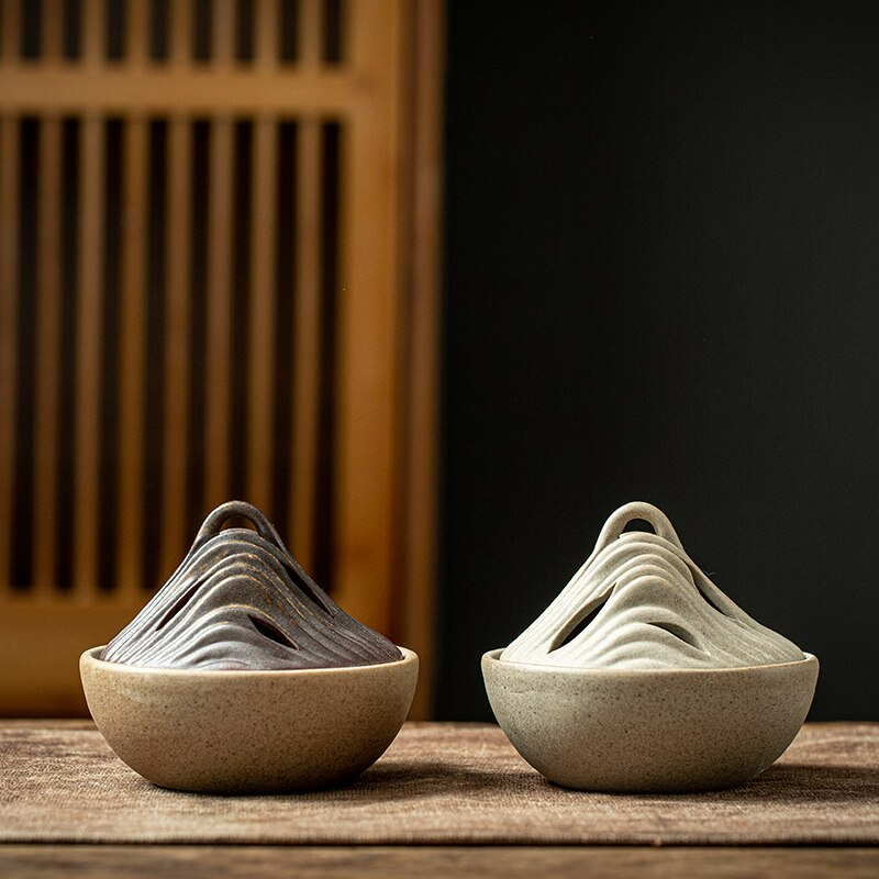 Japanese Handmade Ceramic Incense Holder 10.2 cm - Unique Mountain Design