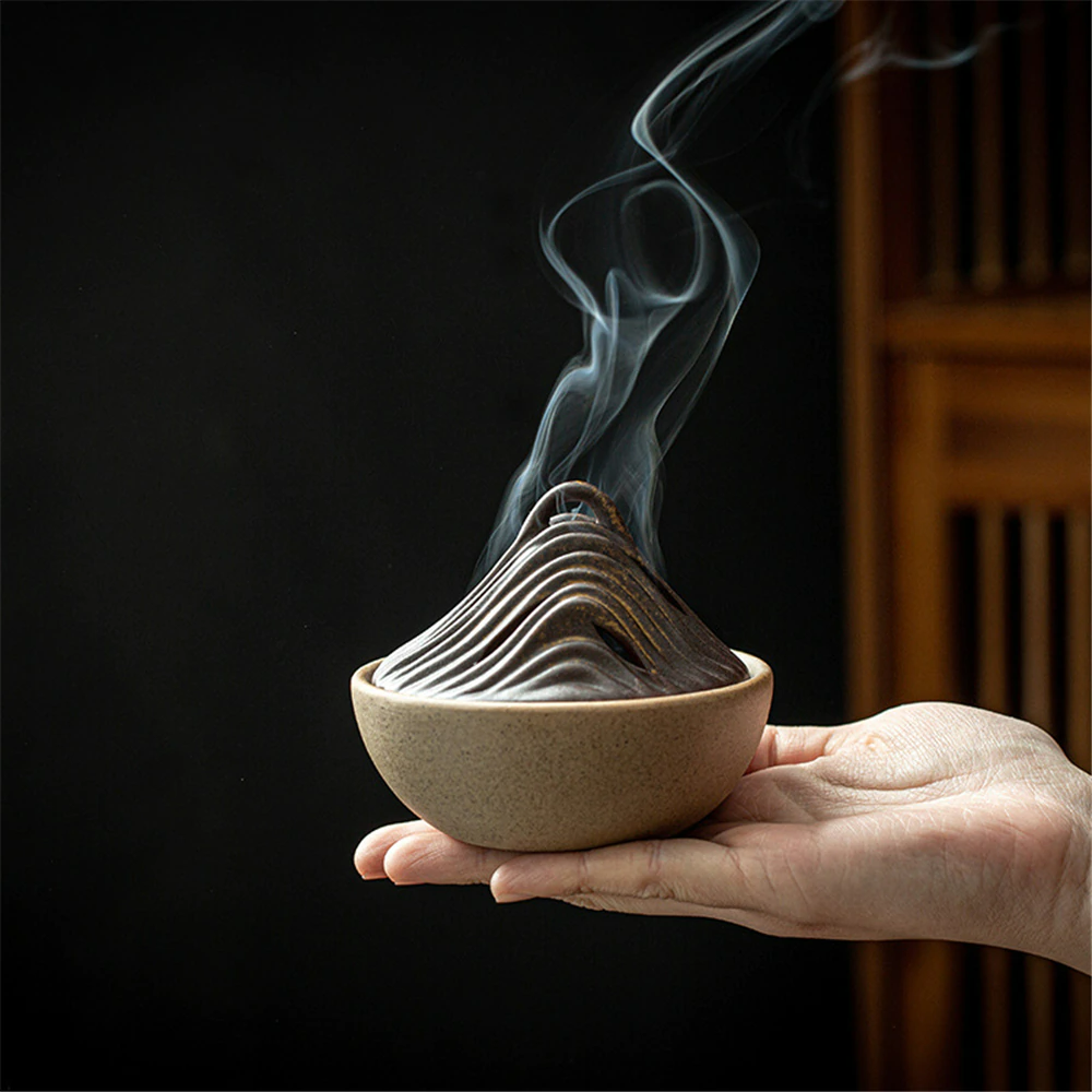 Japanese Handmade Ceramic Incense Holder 10.2 cm - Unique Mountain Design