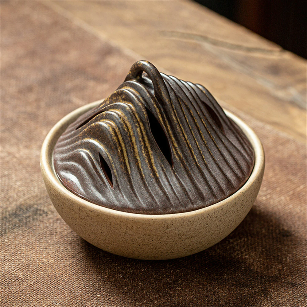 Japanese Handmade Ceramic Incense Holder 10.2 cm - Unique Mountain Design