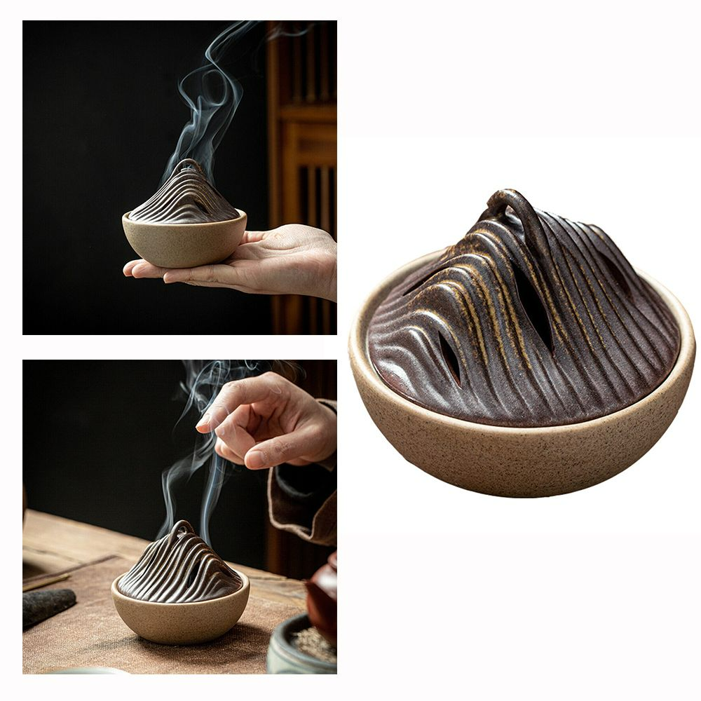 Japanese Handmade Ceramic Incense Holder 10.2 cm - Unique Mountain Design