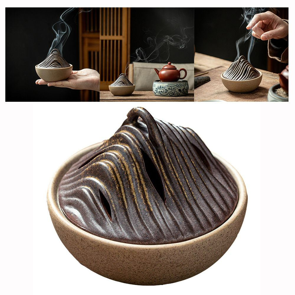 Japanese Handmade Ceramic Incense Holder 10.2 cm - Unique Mountain Design