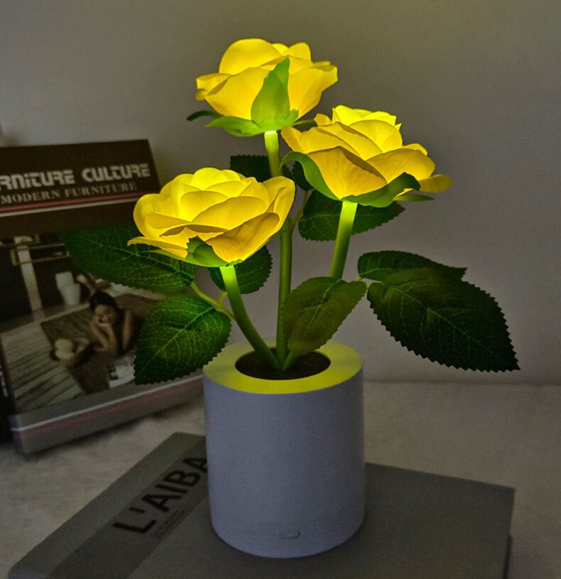 LED Table Lamp with Sunflowers – Atmospheric Night Light with 24 LEDs, USB Rechargeable, Ideal for Bedroom, Desk or Gift