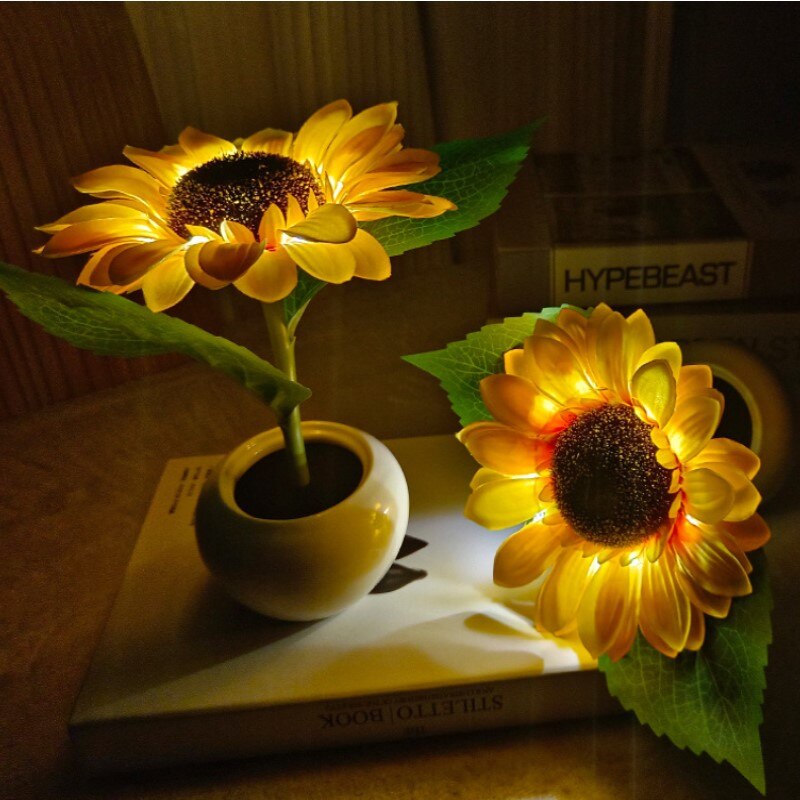 LED Table Lamp with Sunflowers – Atmospheric Night Light with 24 LEDs, USB Rechargeable, Ideal for Bedroom, Desk or Gift