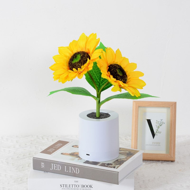 LED Table Lamp with Sunflowers – Atmospheric Night Light with 24 LEDs, USB Rechargeable, Ideal for Bedroom, Desk or Gift