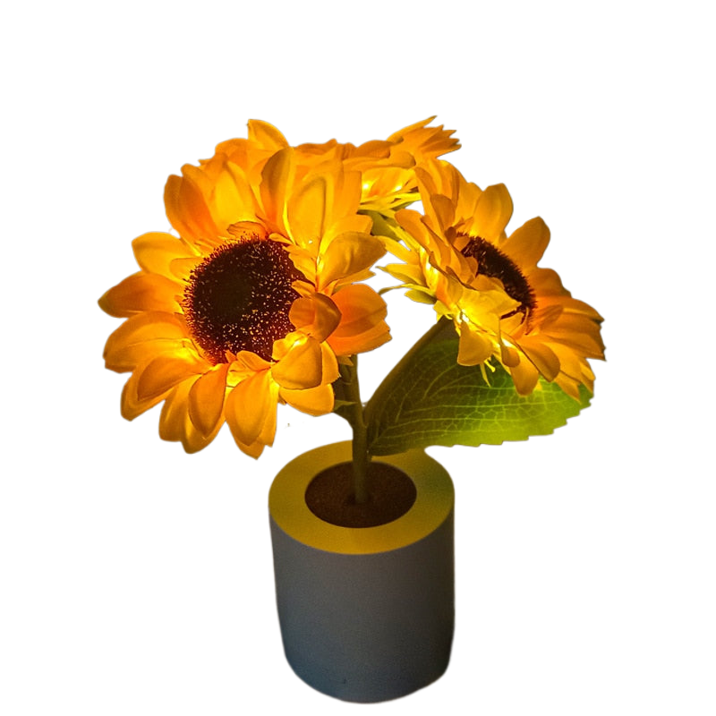 LED Table Lamp with Sunflowers – Atmospheric Night Light with 24 LEDs, USB Rechargeable, Ideal for Bedroom, Desk or Gift