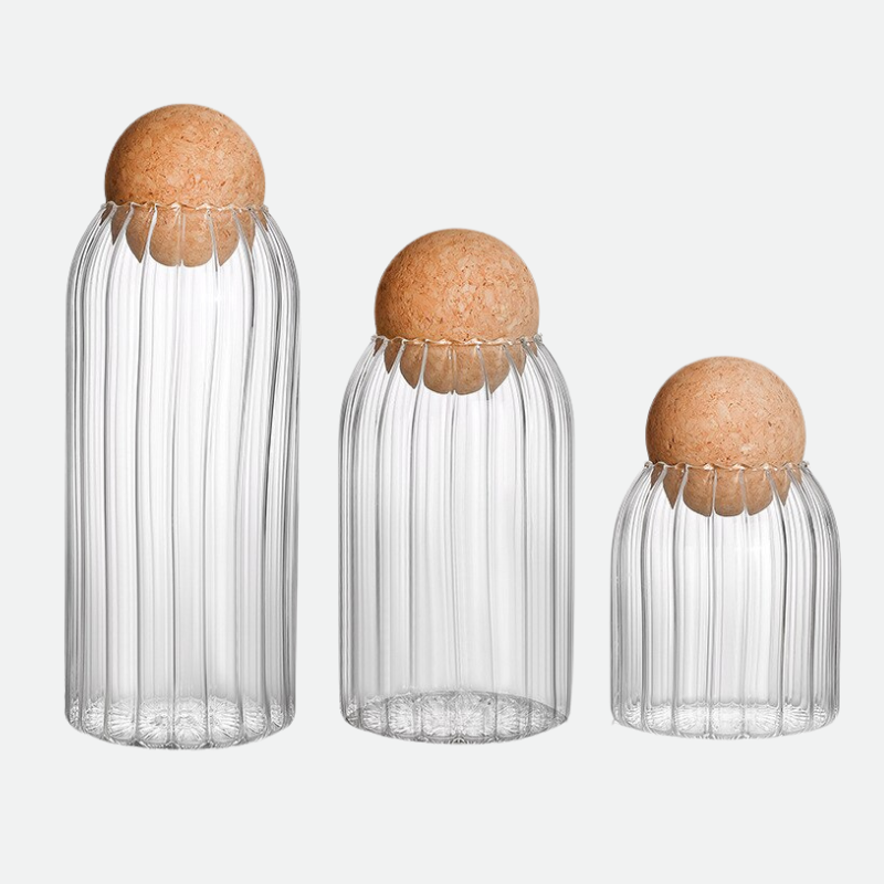 Autumn Glass Storage Jars with Cork Lid - Elegant and Multifunctional