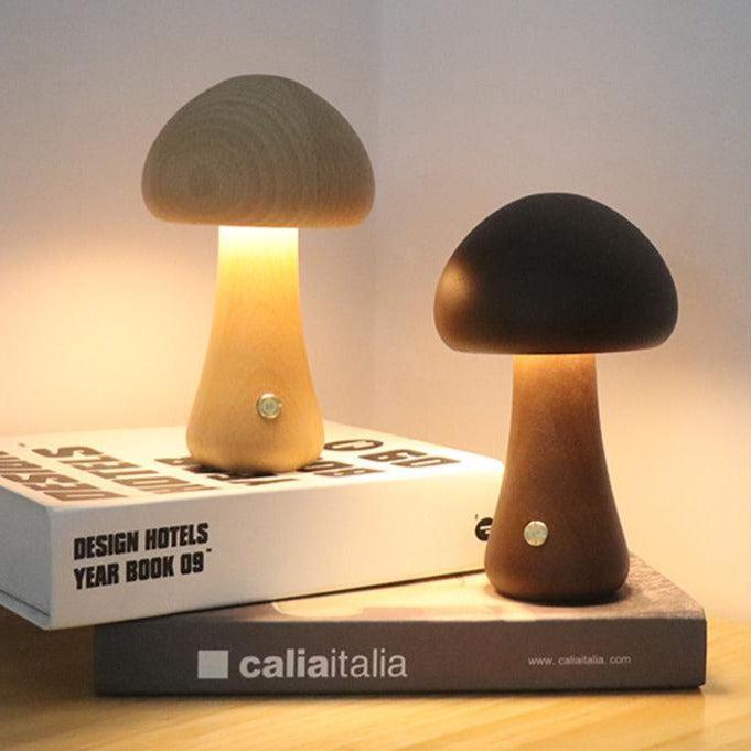 VerdaMuse Wireless Table Lamp with Wood Effect and Mushroom Shape - Compact and Convenient